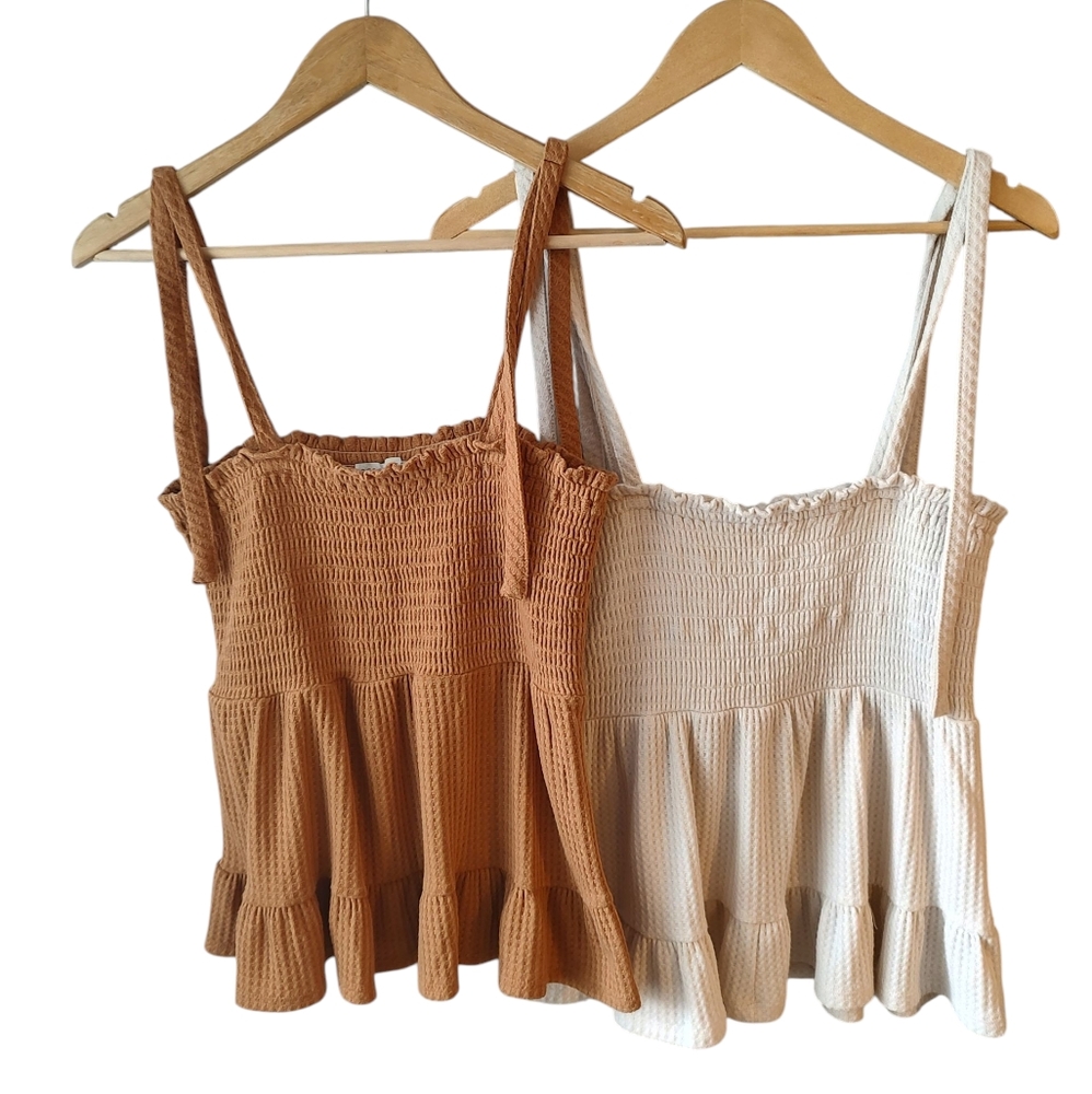 Paper Crane Bundle Brown and Cream Smocked Tank Tops Size Large